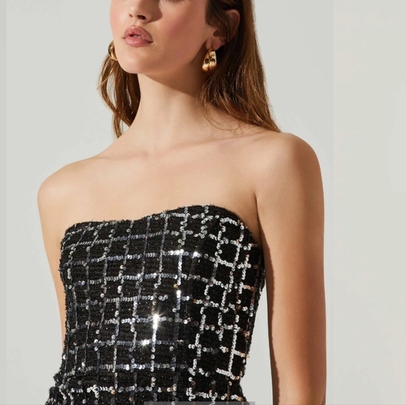 NWT ASTR The Label Carmen Sequin Strapless Mini Dress-Black/Silver - Picture 5 of 13